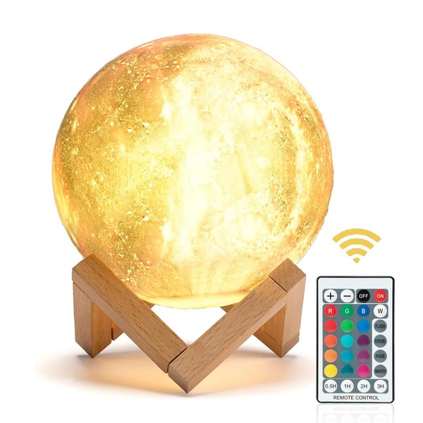 3D Mondlampe Nachtlicht, 15CM/5.9" Nachttischlampen Schlummerleuchten für Kinder,16 Farben LED