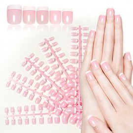 120Pcs French Nail Tips Square Short Fake Nails Pink Acrylic Gel Nails Press on False Nails for Women Girl
