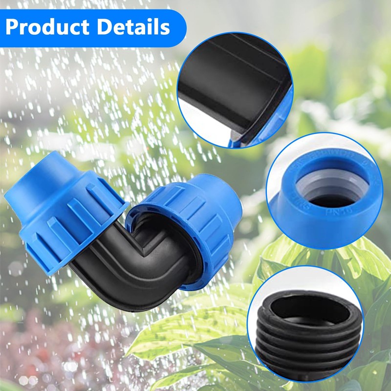 PP Compression Fitting Angle 32 mm PE Pipe, Pack of