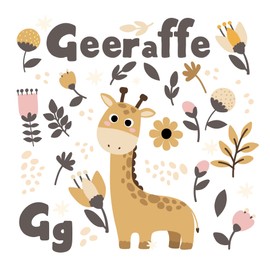 EurCross Cute Giraffe Shower Curtain 180 x 200cm Long, Funny Cartoon Wet Room Fabric Bathtub Curtain with 12 Hooks