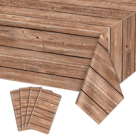 PTECDROTS 4 Pack Light Brown Grain Wooden Tablecloth Rectangular Table Decoration for BBQ Party Decorations 130x220cm