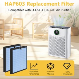 2 Pack HAP603 Replacement Filter Compatible with ECOSELF HAP603/ HAP603WF Air Purifier, 3-Stage Filtration, H13 True HEPA Filter, # RFHAP603, Blue