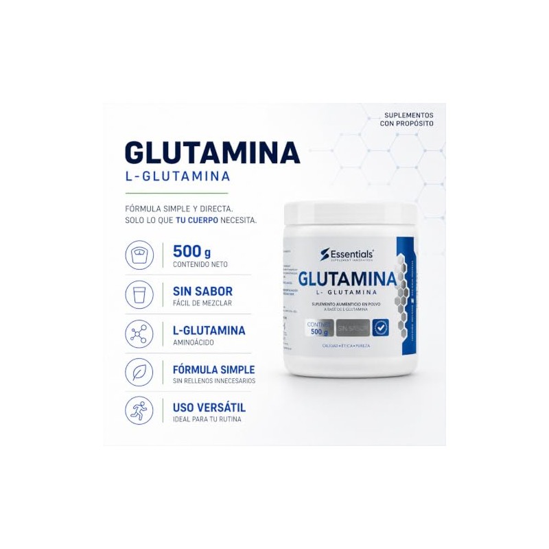 Glutamina Monohidrato 500 g | 100 porciones 100% pura Libre