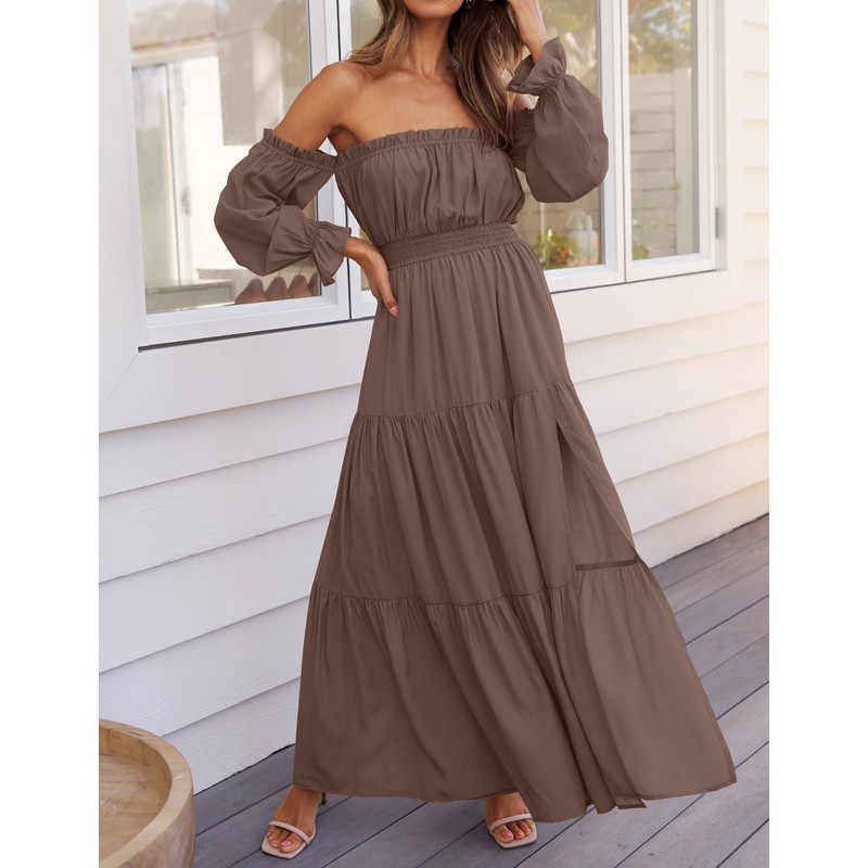 ZESICA Women's 2025 Boho Sexy Off Shoulder Long Sleeve Smocked