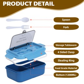 SENBSLAN Lunch Box,1200ml Leakproof Bento Lunch Box,Food Container with 3 Compartments and Cutlery,BPA Free Containers Suitable for Adults and Kids (Green)