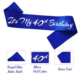Novaflare It's My 40th Birthday Sash, Royal Blue Birthday Sash for 40th Bday Party Supplies, Gifts for Women or Men Bday Party Favors