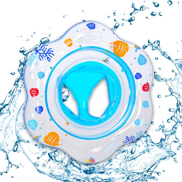 MIRFURT Baby Swimming Ring Float, Inflatable Baby Pool Float with Safety and Soft PVC Seat, Infant Training for Age 6-36 months, Swim Rings Suitable Baby Swim or Bath (Blue)