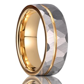 Concept Knight Tungsten Carbide Rings for Men Women 8mm Grey Hammered Men's Engagement Wedding bands Golden Grooved Matte Brushed and Comfort Fit (8mm gray and golden, 10)