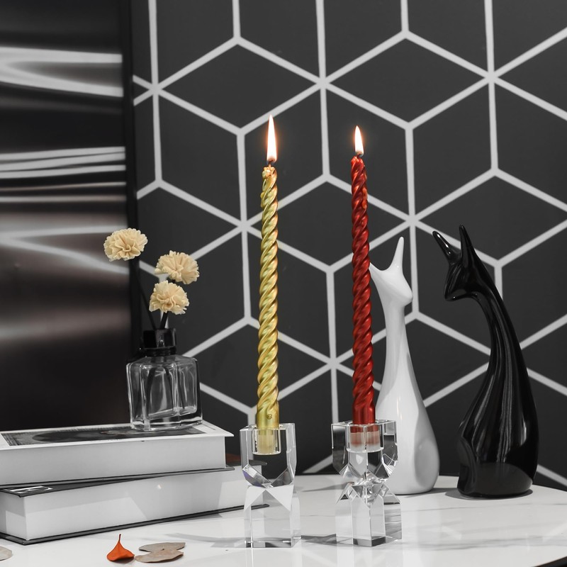 DONOUCLS Home Crystal Candlestick Holders Pack of 2 Clear Crystal