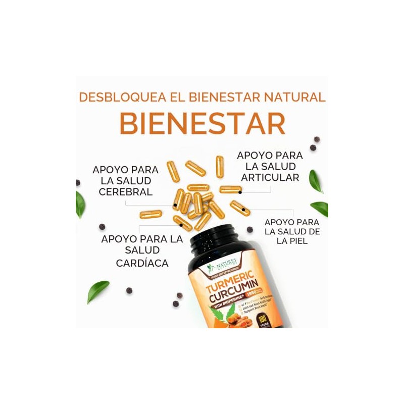 Nature's Nutrition | Cúrcuma con BioPerine 1950mg | Soporte Articular