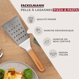Fackelmann Lasagna Server for Pasta, Lasagna and Quiche - Spatula with Ergonomic Handle - Straight Edge for Sharing Pieces - High Quality Stainless Steel and Beech Wood