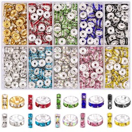 TINKRSTUFF 600 pcs 8mm Spacer Beads for Crafting, 10 Colors Rondelle Spacer Beads Box, Fancy Sparkle Crystal Rhinestone Spacer Loose Beads for Necklace Bracelet Earring Jewelry Making and Pens DIY Dec