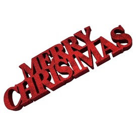 Red Merry Christmas Glitter Sign – Free Standing Foam Decoration, 10cm x 32cm