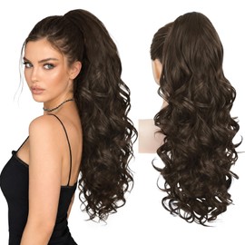 Long Curly Wavy Claw Clip Ponytail Extension,24" Chocolate Brown