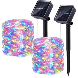 2024 New Upgraded 2 Pack Solar String Lights Outdoor, Total 110FT 300LED Solar Fairy Lights Waterproof, 8 Modes Twinkle Fairy Lights Outdoor for Patio, Xmas Tree, Garden, Christmas Decor Multicolor