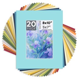 Mat Board Center, Pack of 20, 8x10 Mixed Colors White Core Picture Mats Mattes Matting for 5x7 Photo