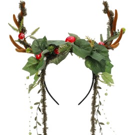 MOSTORY Woodland Mushroom Antlers Headband - Forest Ivy Reindeer Headpiece for Mother Nature Costume Women, Floral Deer Horns Headpiece with Vine for Renaissance Renfaire Cosplay Fairy Aesthetic