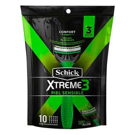 Rastrillo Desechable Schick hombre Xtreme 3 piel sensible 10 Rastrillos