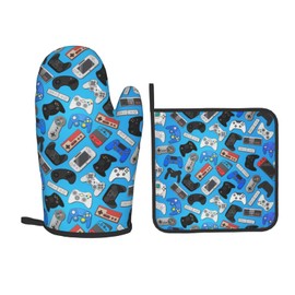 Oplp Video Game Controller Background Oven Mitts and Pot Holders Colorful Heat Resistant Oven Mitts Safe for Baking Cooking BBQ
