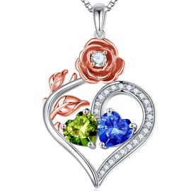 Iefil Anniversary Wife Gifts - Gifts for Wife, Rose Heart Birthstone, Peridot Necklace, August Birthday Gifts, Sapphire Necklace