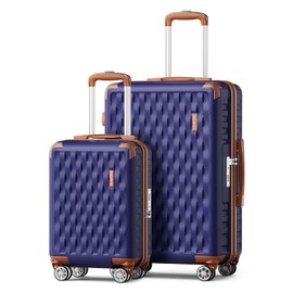 Melalenia Luggage Sets 3 Piece, Hard Shell Carry on Suitcase with Spinner Wheels and TSA Lock, Travel Lightweight Luggage Set for Women, Navy Brown