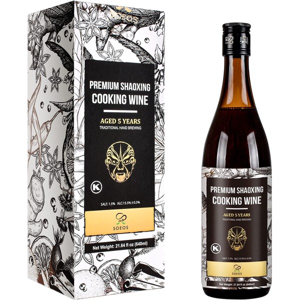 Soeos Cooking Wine,Shaoxing Rice Wine,Chinese Cooking Wine,Rice Cooking Wine,Shaoxing Wine Chinese Cooking Wine,Shao Hsing Rice Wine,21.64 fl oz (640 ml),1 Packs,Premium 5 Year Aged Cooking Wine