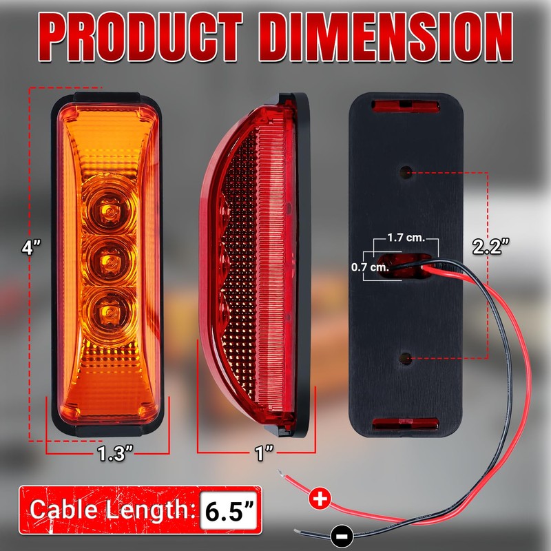 TMH 20Pcs 3.9 Inch (10 Amber + 10 Red) 3LED