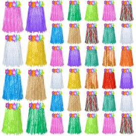50 Pieces Hawaiian Luau Hula Skirts Party Plastic Grass Skirts Colorful Dance Luau Skirts Tropical Hawaiian Party Luau Party Favor Supplies Summer Beach Vacation Costume for Women Kids Party Favors