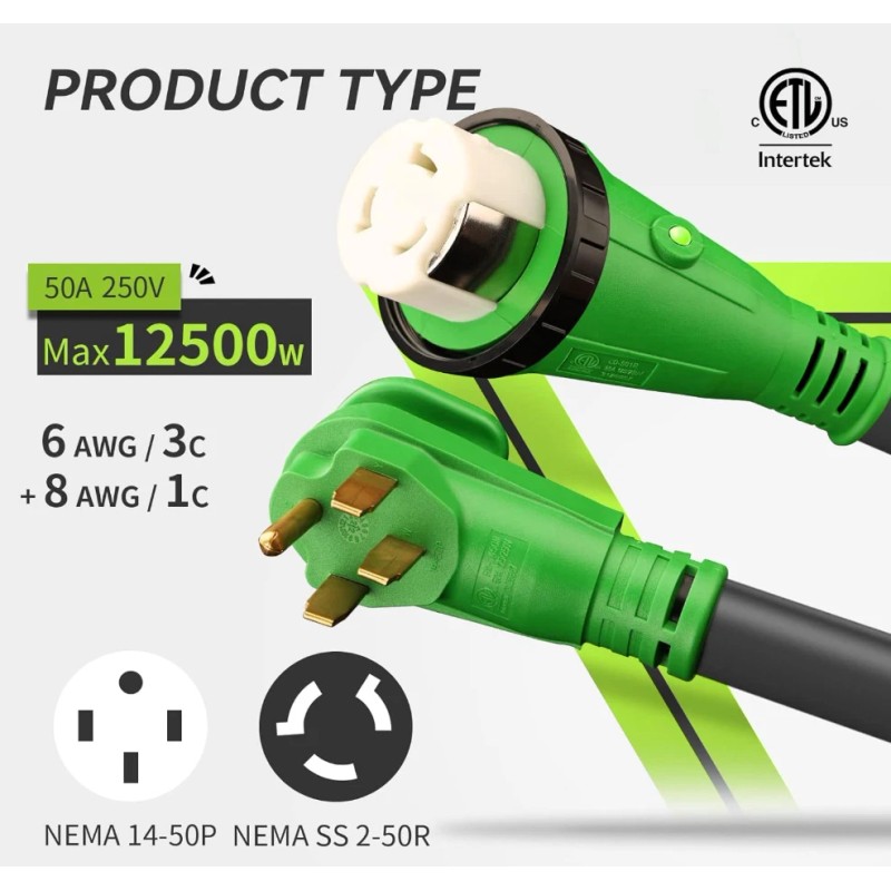 RVMATE 50 Amp 15 Feet RV/Generator Lockable Power Extension Cord