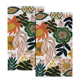 Boho Floral Hand Towels Set of 2 Tropical Leaves Soft Absorbent Fingertip Face Towels Kitchen Dish Towels for Bathroom Gym Spa Home Decor