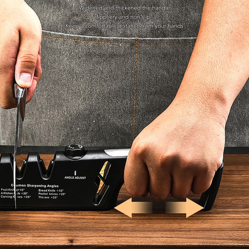 Knife Sharpener Diamond Black Ergonomic Multifunctional Adjustable 3 Stages Kitchen