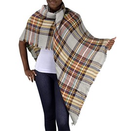 Peach Couture Warm Tartan Plaid Woven Oversized Fringe Scarf Blanket Shawl Wrap Brown Orange
