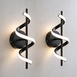 GLW Modern Wall sconces Set of 2 LED Simple Wall Fixture for Living Room Bedroom Hallway Stairs Black Wall Lights