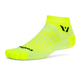 Swiftwick- ASPIRE ONE Running Socks, Cycling Socks, Firm Compression Fit (Hi-Viz Yellow, Large)