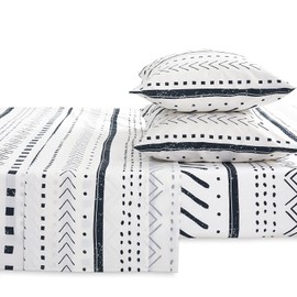 Wake In Cloud - Aztec Bed Sheets, 100% Cotton, 4-Piece Sheet Set, Geometric Western Modern Pattern Neutral Aesthetic Bedding, Deep Pocket, Black White, King Size