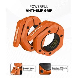 DMoose Barbell Clips (Pair) - Quick Release Olympic Barbell Clamps with Anti Slip TPR Grip - 2" Barbell Collars for Secure Weightlifting & Powerlifting (Orange - Non Magnetic)