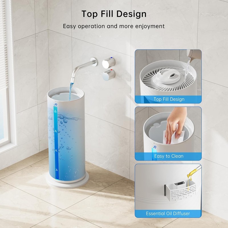 2.1Gal/8L Smart Humidifier Large Room, Top Fill Humidifiers for Bedroom
