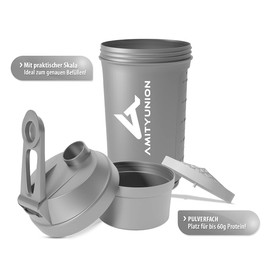 FYRA Protein Shaker 700 ml with Container - Powder Compartment - Protein Shaker, BPA-Free with Strainer and Scale for Whey and BCCA Shakes, Gym Fitness Cup for Isolate and Diet Sports Concentrates