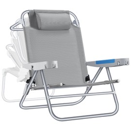 ICECO Backpacking Beach Chairs for Adults, 5 Positions Reclining Chair, Heavy Duty Folding Chairs, Portable Lay Flat Outdoor Chair with Cup Holder for Beach, Camping, Lawn, 350lb Capacity