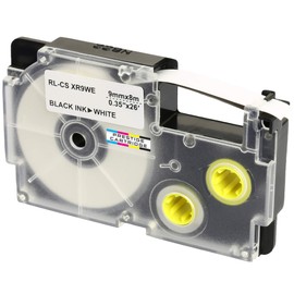 Compatible Ribbon Label Tape XR-9WE XR-9WE1 Black on White 9mm x 8m Replacement for Casio KL-60 70E 100 100E 120 200 200E 300 750 780 820 2000 7000 7200 7400 8100 8200 P1000 C500 CW-L300 Label
