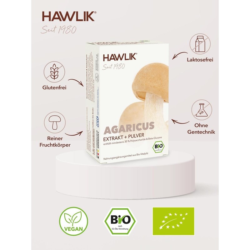 HAWLIK Vital Mushrooms Organic Agaricus Extract + Powder Capsules -