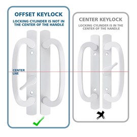 Zinkitool Keyed Sliding Patio Door Handleset, 45° Keyway, 3-15/16" H.C., Fits 1-3/8" to 2" Thick Doors, Non-Handed, White Diecast, Offset Position with Mortise Lock and Keeper｜Off Center Thumb Latch