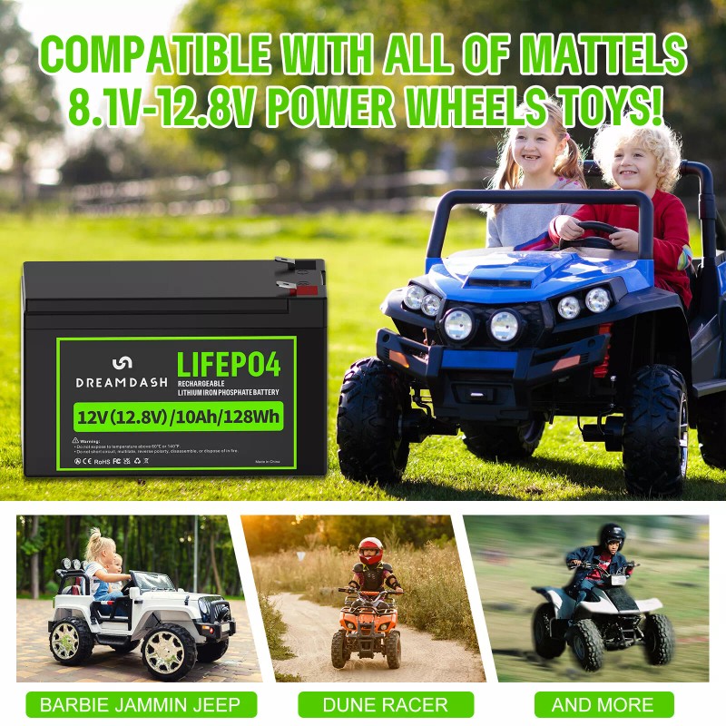 DREAMDASH 12V 10Ah Rechargeable LiFePO4 Lithium Battery for Fish Finder