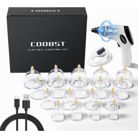 COOBST Cupping kit for Massage Therapy, Profession Cupping Set with Electric Cupping Guasha Pump, Cupping Therapy Set with 18pcs High Temp and High Pressure Resistant Vacuum Suction Cups for Cellulite