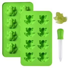 QWEIDHI Mini Frog Silicone Molds(Gel-tipped dropper included), 3D Frog Candy Molds for Chocolate, Ice Cubes, and Baking,for Ice Cubes Desert Biscuit Bread Fondant DIY Making Tool（Green）