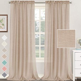 Linen Curtains Linen Blend Curtains Semi Sheer Curtain Panels 95 Inches Long Natural Linen Curtains for Living Room Rod Pocket Bedroom Light Filtering Draperies, 2 Panels , Natural