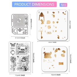 GLOBLELAND Vintage Key Stamp and Cutting Dies Set for Card Making Typewriter Stamps and Stencils Retro Lamp Layered Embossing Stencil for DIY Scrapbooking Crafts Album Accessories