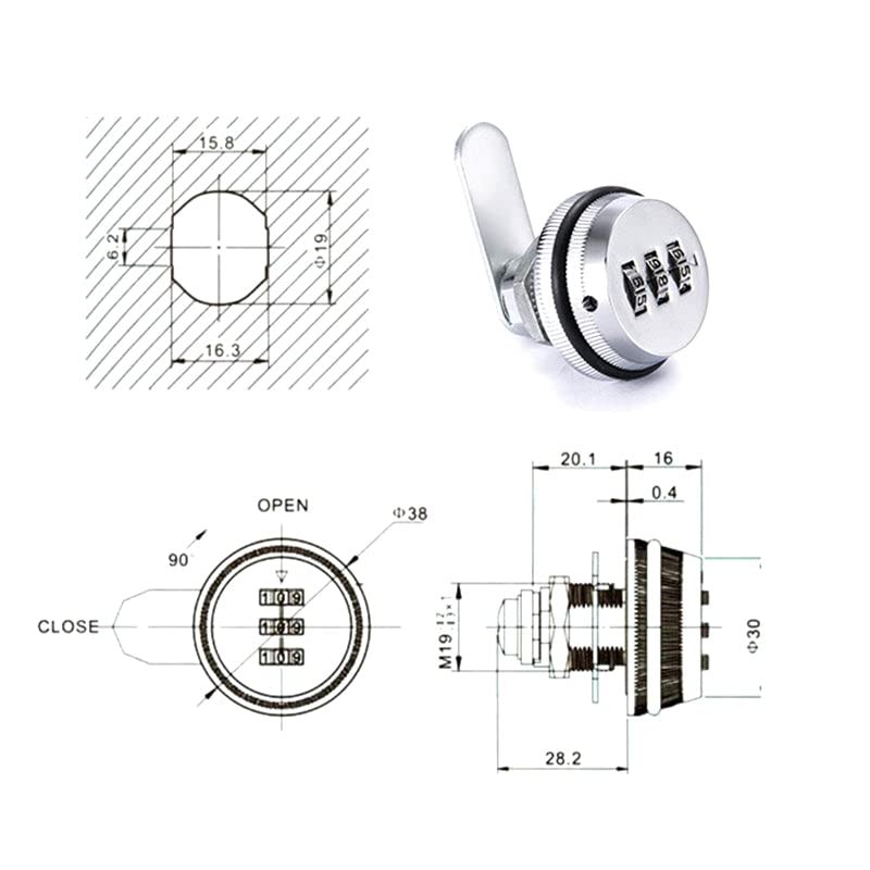 AIMALL 3 Digital Code Combination Cam Lock Furniture Post Mail