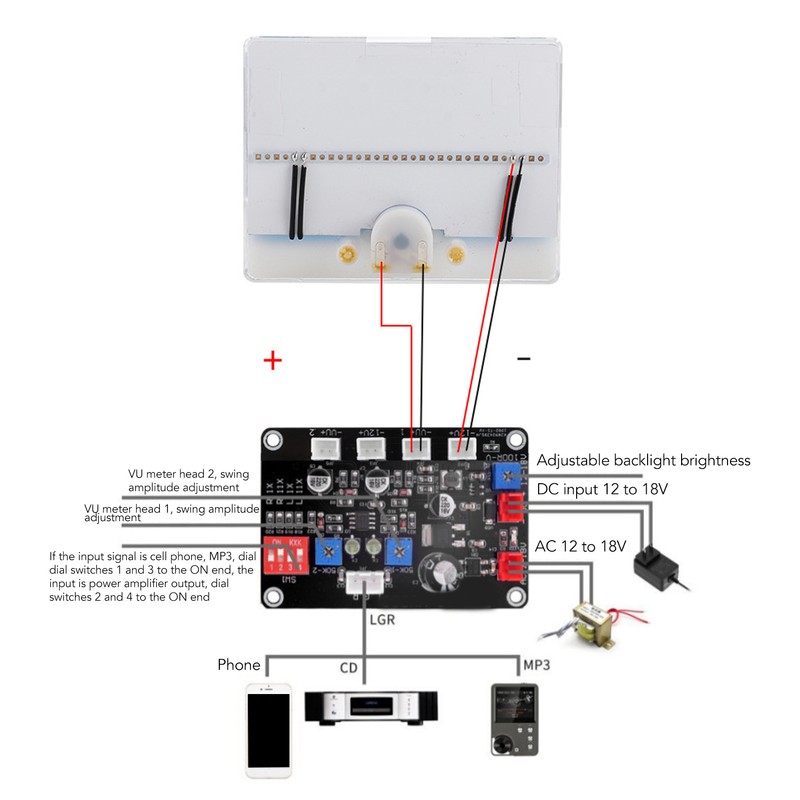 VU Meter Easy Operation ABS Adjustable Backlit Widely Used VU