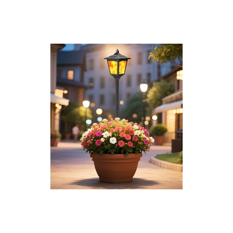 40 Inch Solar Flame Flickering Lights Outdoor, Waterproof LED Post